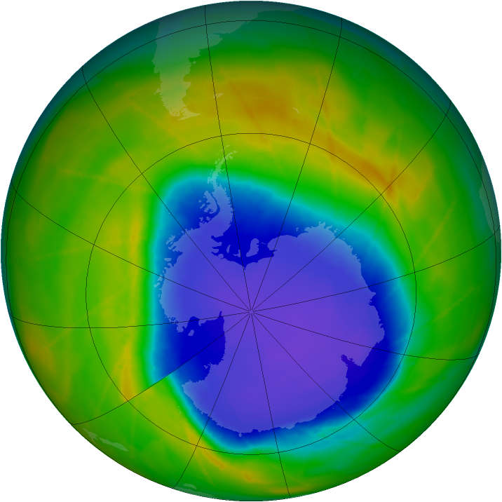 Antarctic ozone map for 31 October 2009